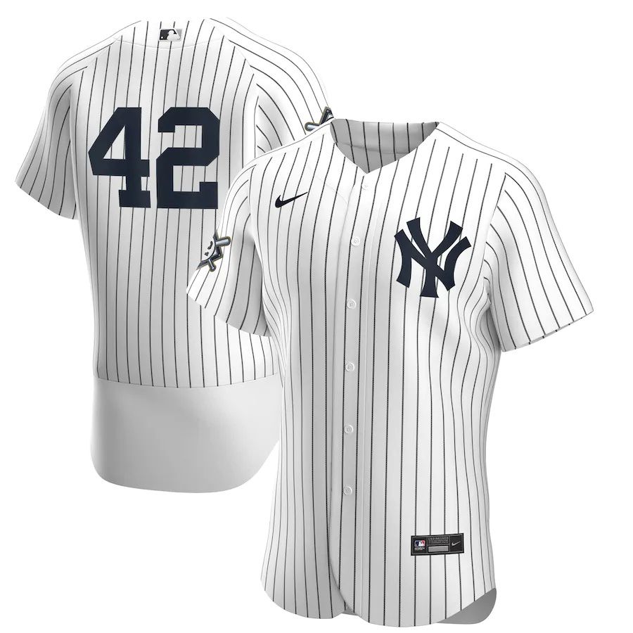 Mens New York Yankees #42 Nike White Navy Home Jackie Robinson Day Authentic MLB Jerseys
